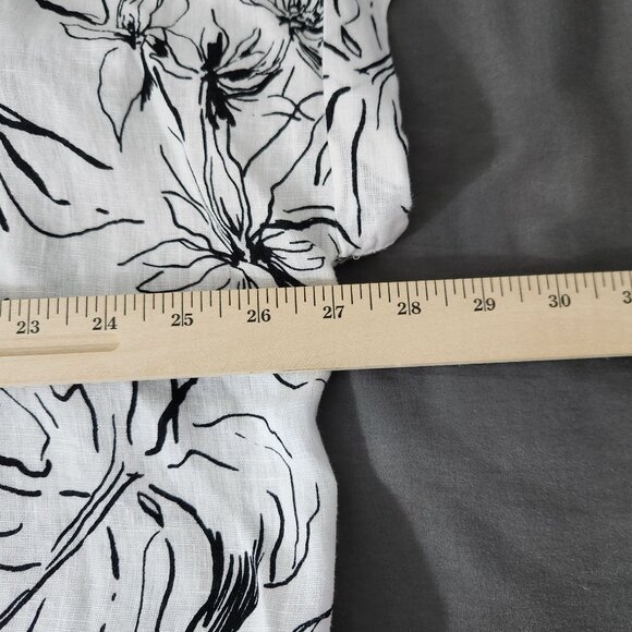 Joie Blouse Women's 1X Linen V Neck Short Sleeve Floral Print Top Black White - Picture 8 of 12